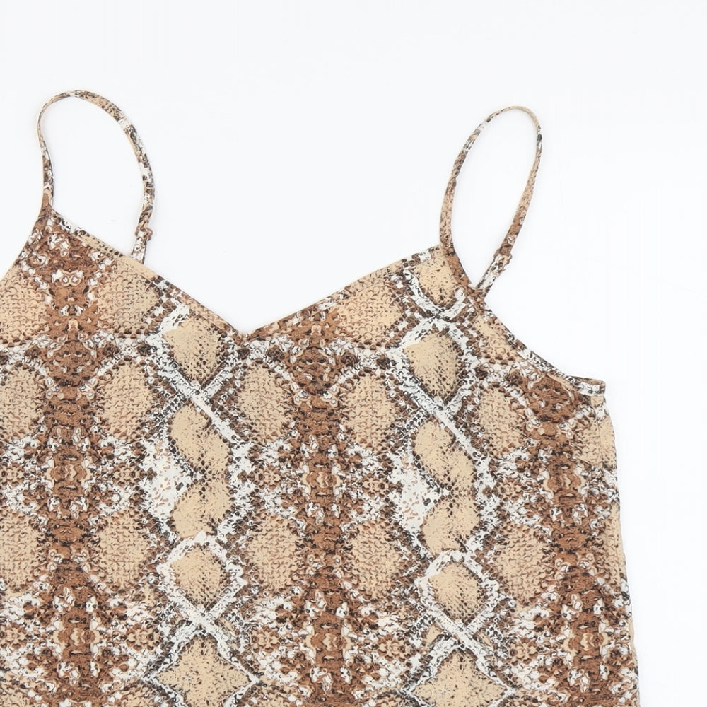 Marks and Spencer Womens Beige Animal Print Polyester Camisole Tank Size 12 V-Neck - Snake Skin Print