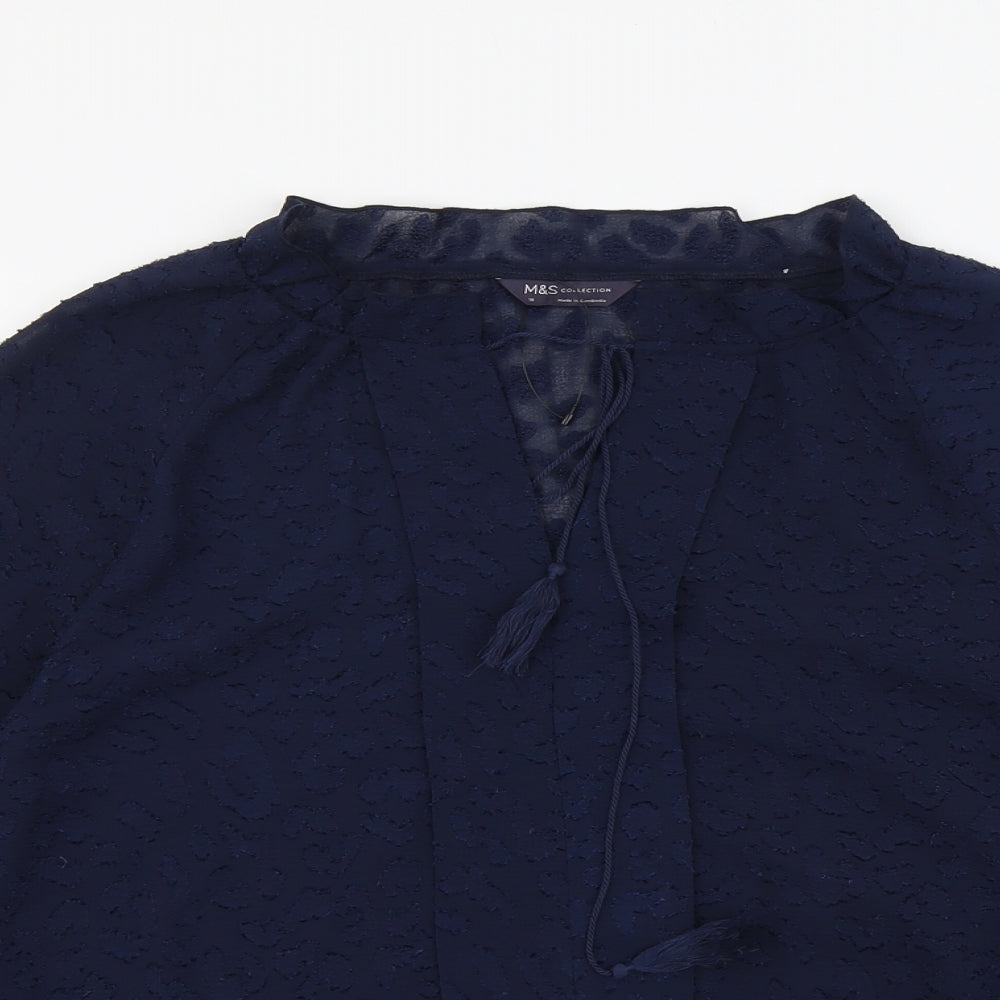 Marks and Spencer Womens Blue Animal Print Polyester Basic Blouse Size 18 V-Neck - Leopard Print