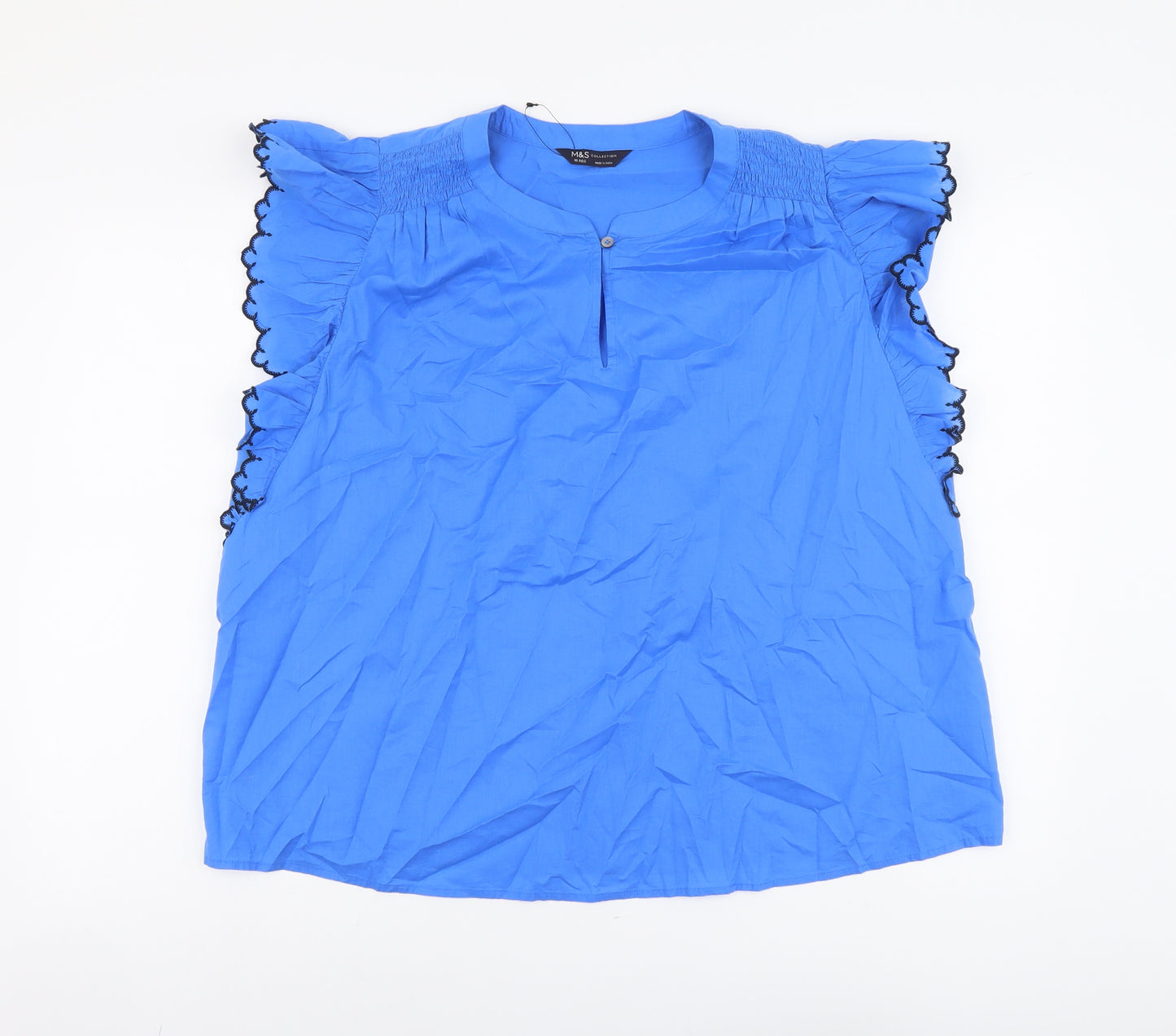 Marks and Spencer Womens Blue Cotton Basic Blouse Size 18 Round Neck