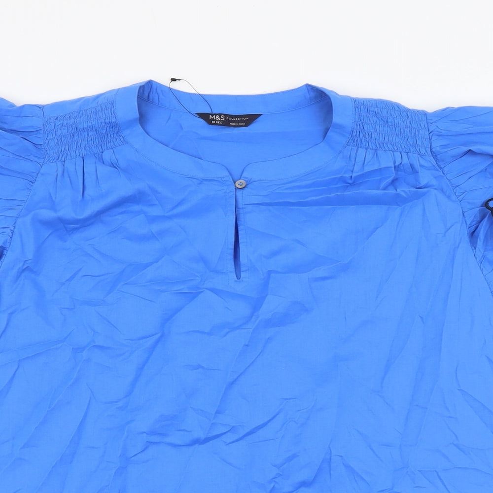 Marks and Spencer Womens Blue Cotton Basic Blouse Size 18 Round Neck