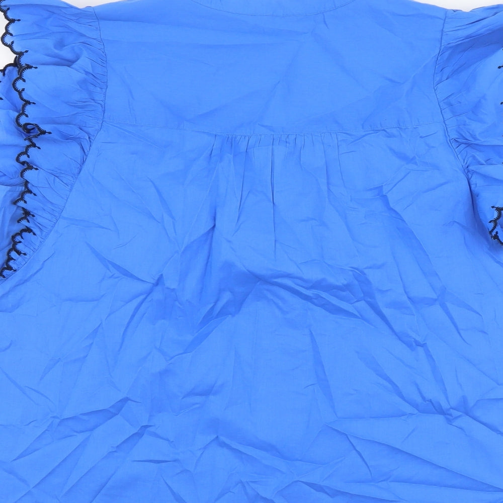 Marks and Spencer Womens Blue Cotton Basic Blouse Size 18 Round Neck