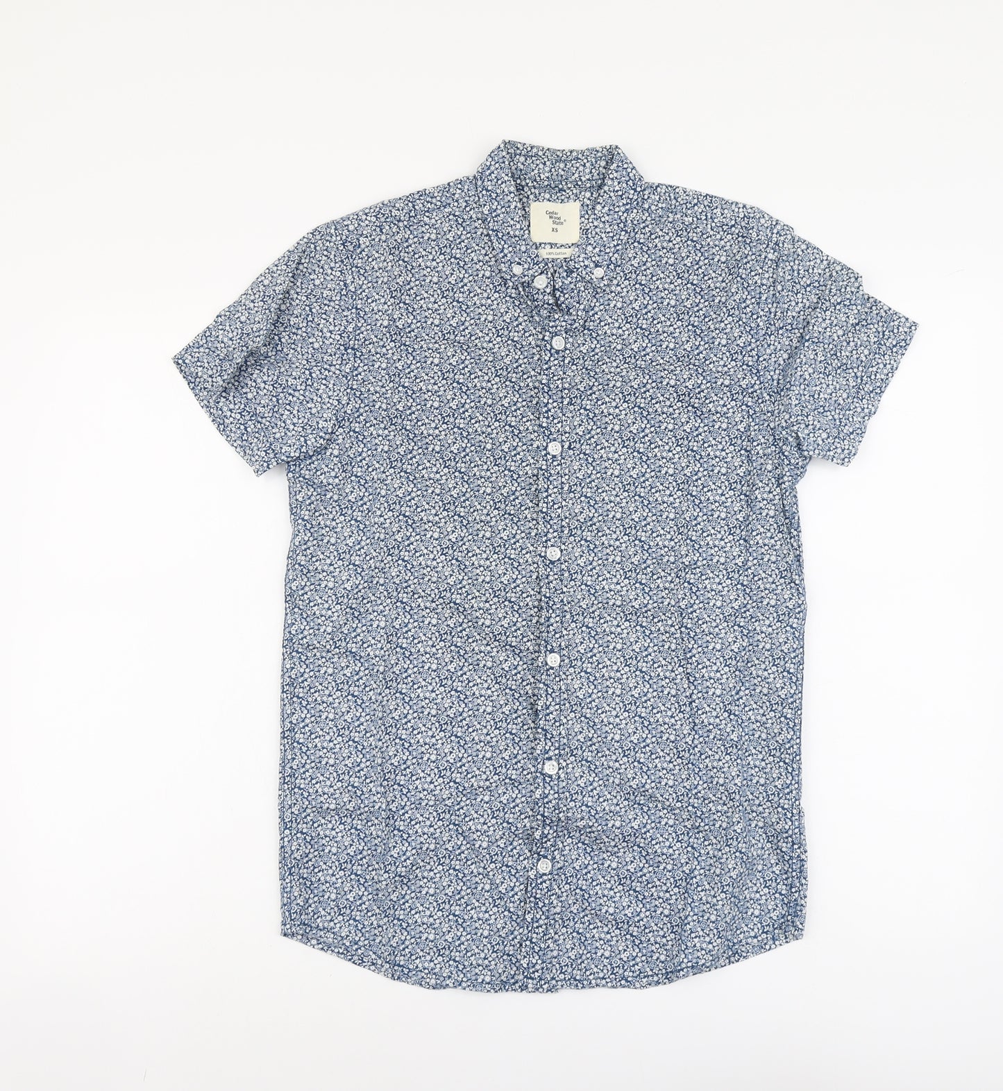 Cedar Wood State Mens Blue Floral Cotton Button-Up Size XS Collared Button