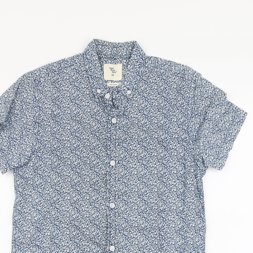 Cedar Wood State Mens Blue Floral Cotton Button-Up Size XS Collared Button