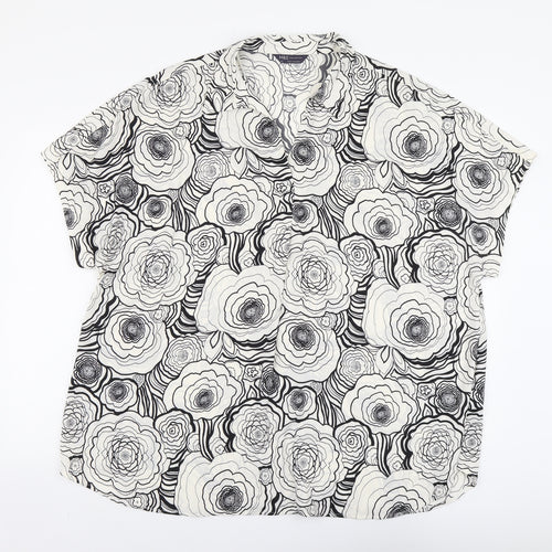 Marks and Spencer Womens Black Floral Polyester Basic Blouse Size 20 Collared