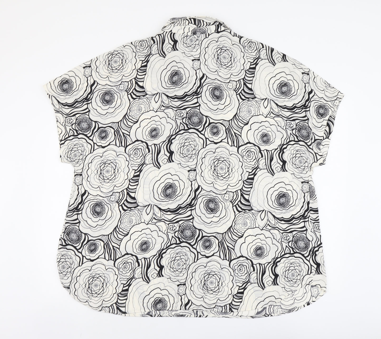 Marks and Spencer Womens Black Floral Polyester Basic Blouse Size 20 Collared