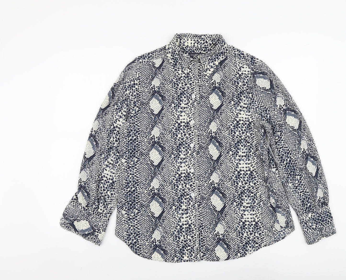 Marks and Spencer Womens Blue Animal Print Polyester Basic Button-Up Size 10 Collared - Snake Skin Print