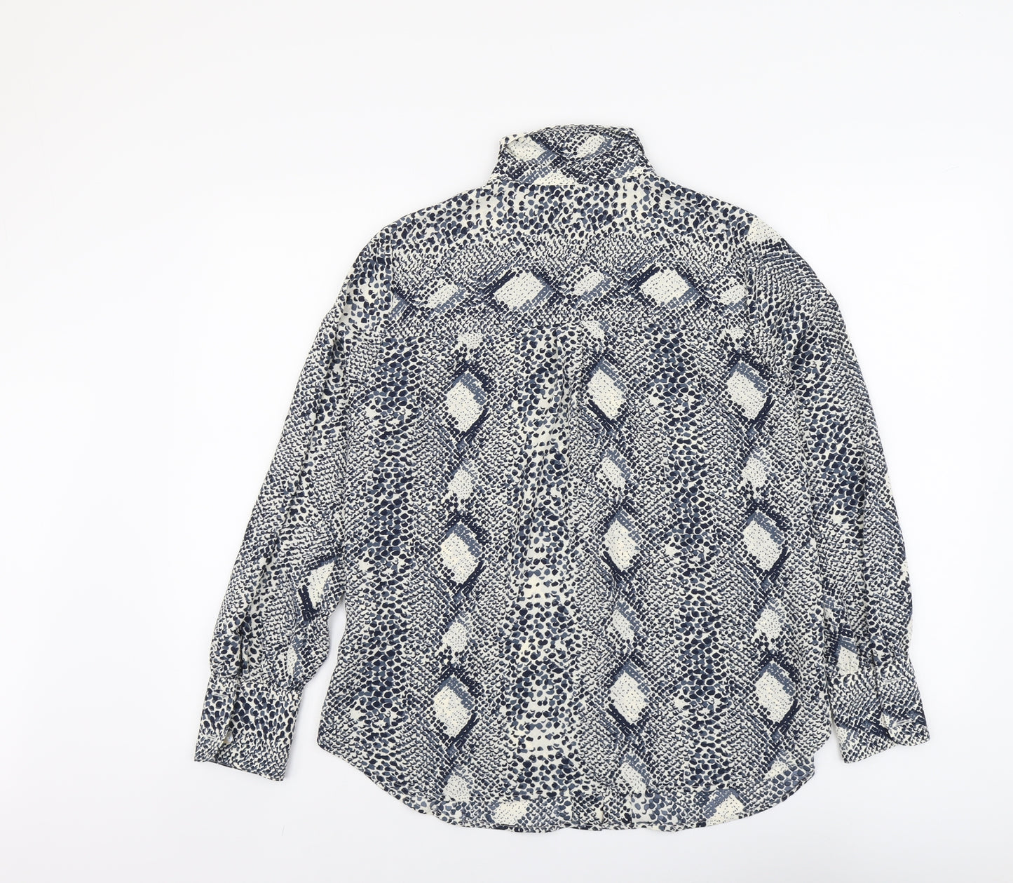 Marks and Spencer Womens Blue Animal Print Polyester Basic Button-Up Size 10 Collared - Snake Skin Print