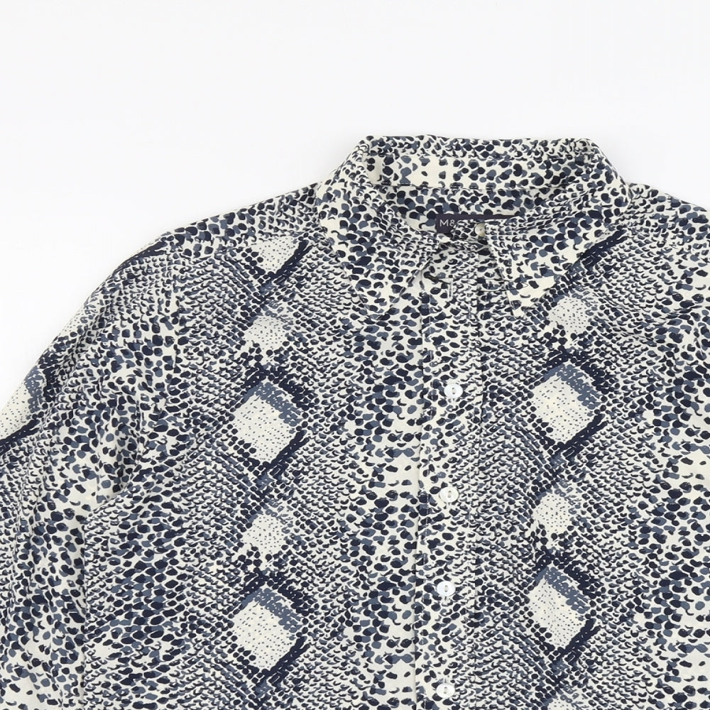 Marks and Spencer Womens Blue Animal Print Polyester Basic Button-Up Size 10 Collared - Snake Skin Print