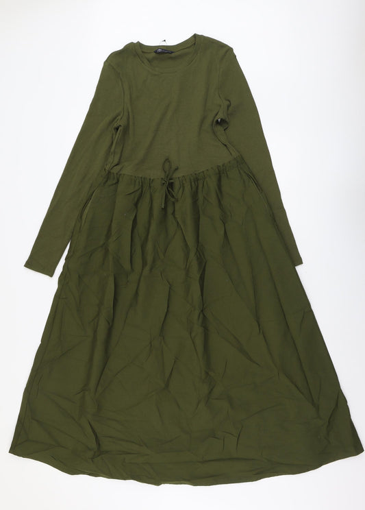 Marks and Spencer Womens Green Cotton Fit & Flare Size 10 Round Neck Pullover