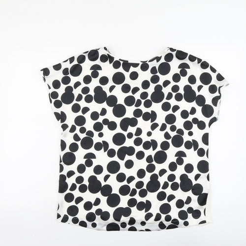 Marks and Spencer Womens Ivory Polka Dot Polyester Basic T-Shirt Size 12 Scoop Neck