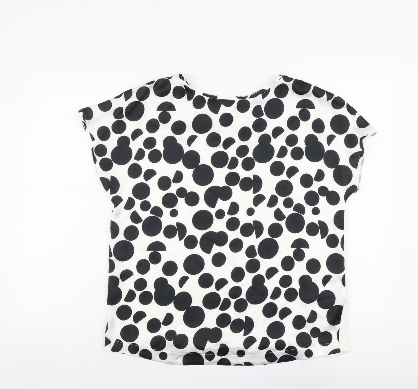 Marks and Spencer Womens Ivory Polka Dot Polyester Basic T-Shirt Size 12 Scoop Neck