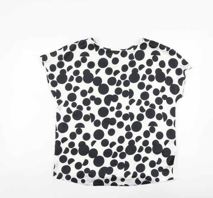 Marks and Spencer Womens Ivory Polka Dot Polyester Basic T-Shirt Size 12 Scoop Neck