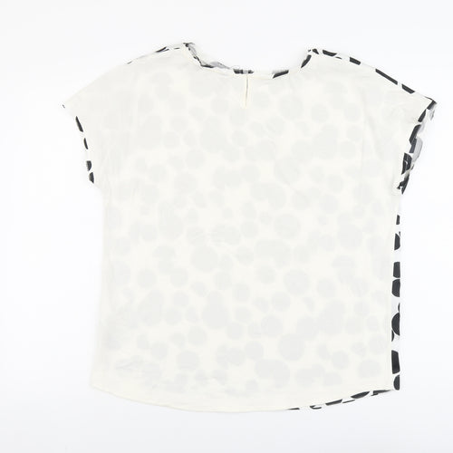 Marks and Spencer Womens Ivory Polka Dot Polyester Basic T-Shirt Size 12 Scoop Neck
