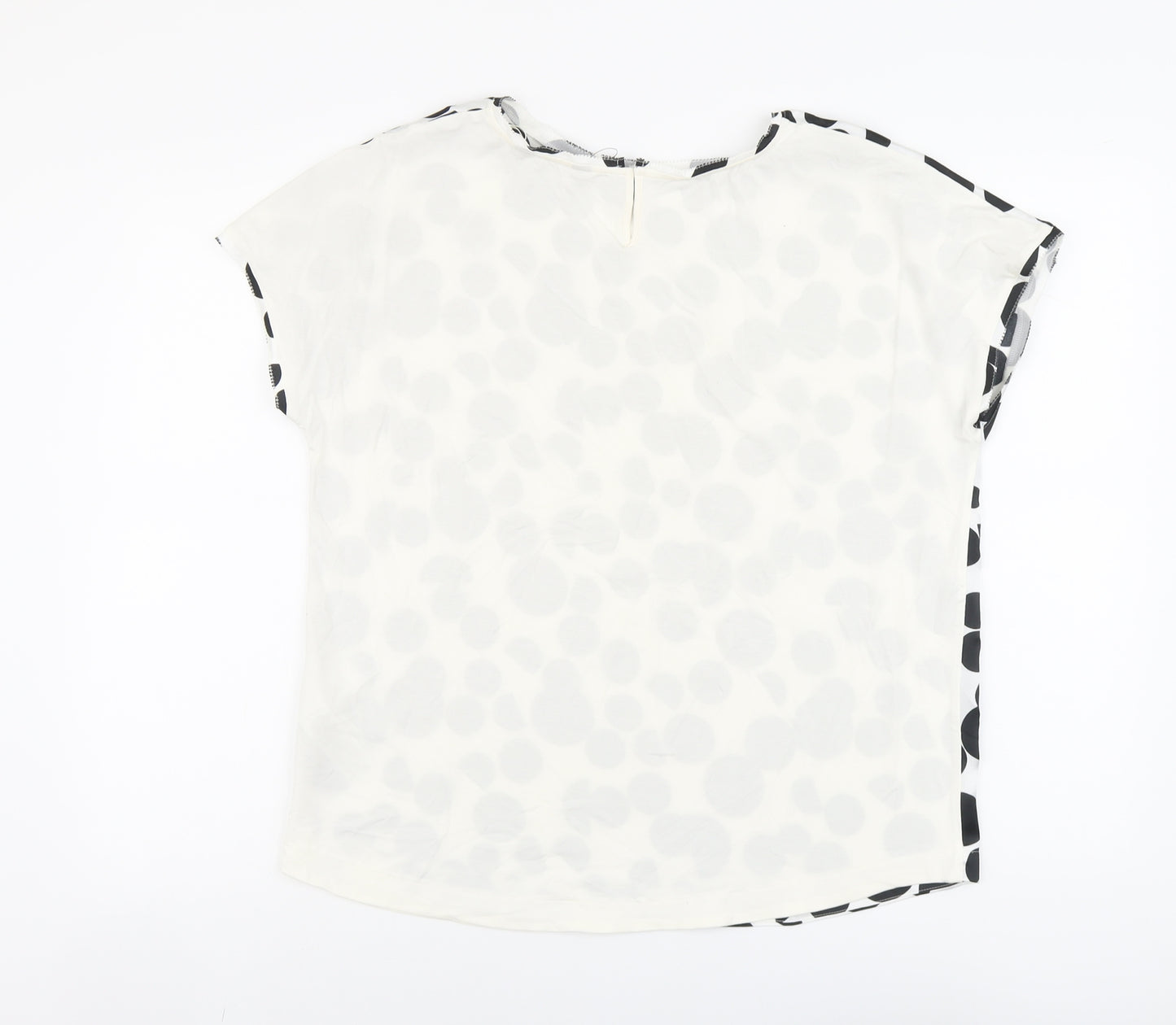 Marks and Spencer Womens Ivory Polka Dot Polyester Basic T-Shirt Size 12 Scoop Neck