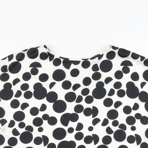 Marks and Spencer Womens Ivory Polka Dot Polyester Basic T-Shirt Size 12 Scoop Neck