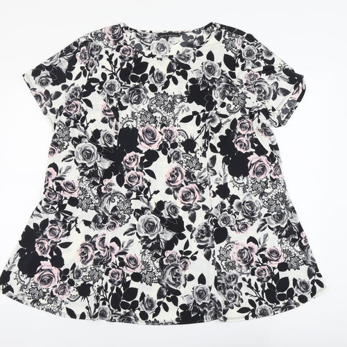 David Emanuel Womens Black Floral Polyester Tunic Blouse Size 22 Boat Neck - Swing Top