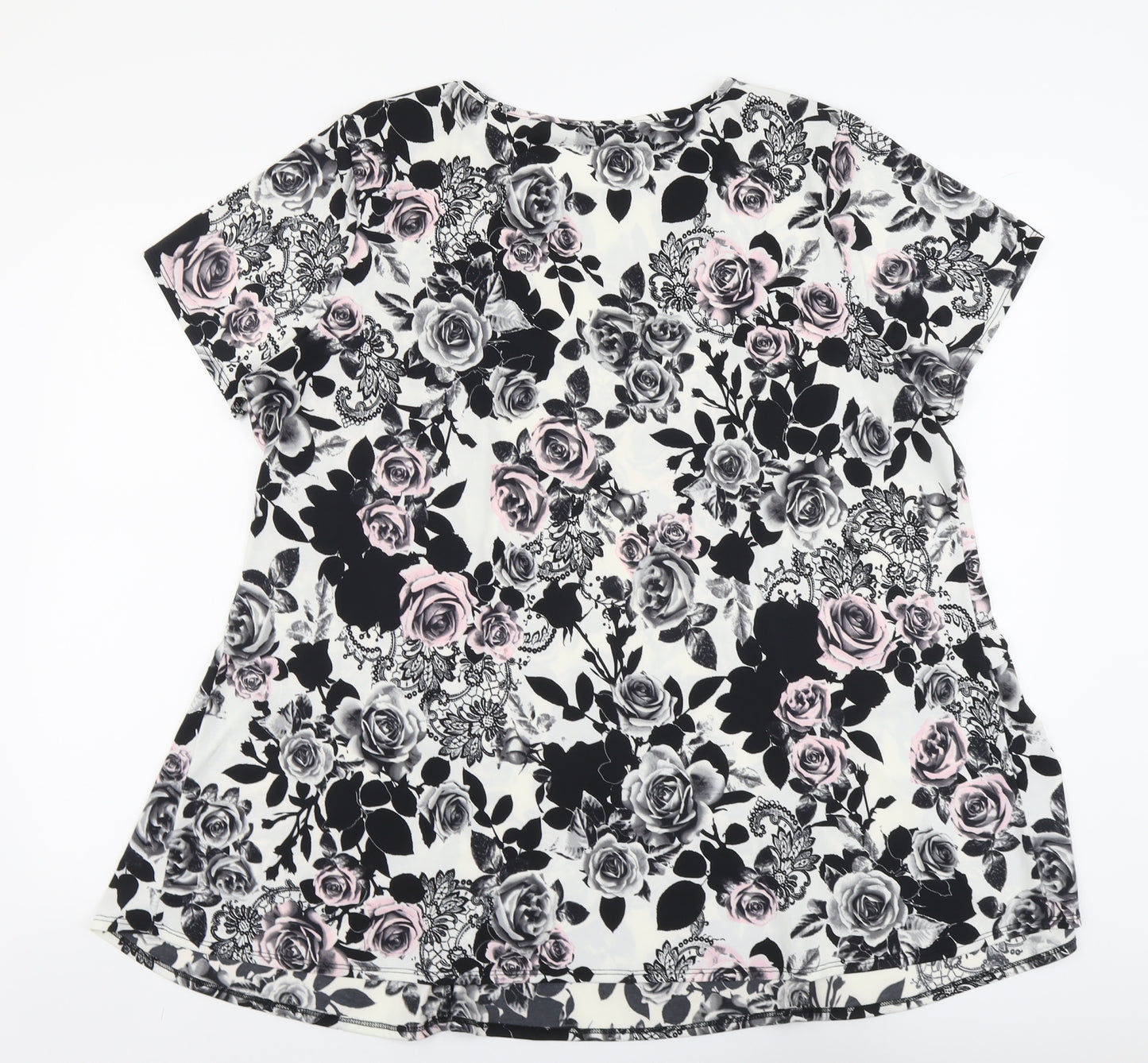 David Emanuel Womens Black Floral Polyester Tunic Blouse Size 22 Boat Neck - Swing Top