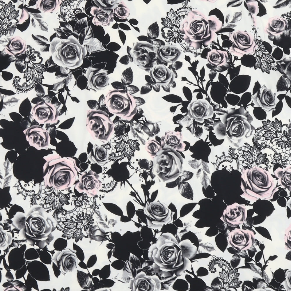 David Emanuel Womens Black Floral Polyester Tunic Blouse Size 22 Boat Neck - Swing Top
