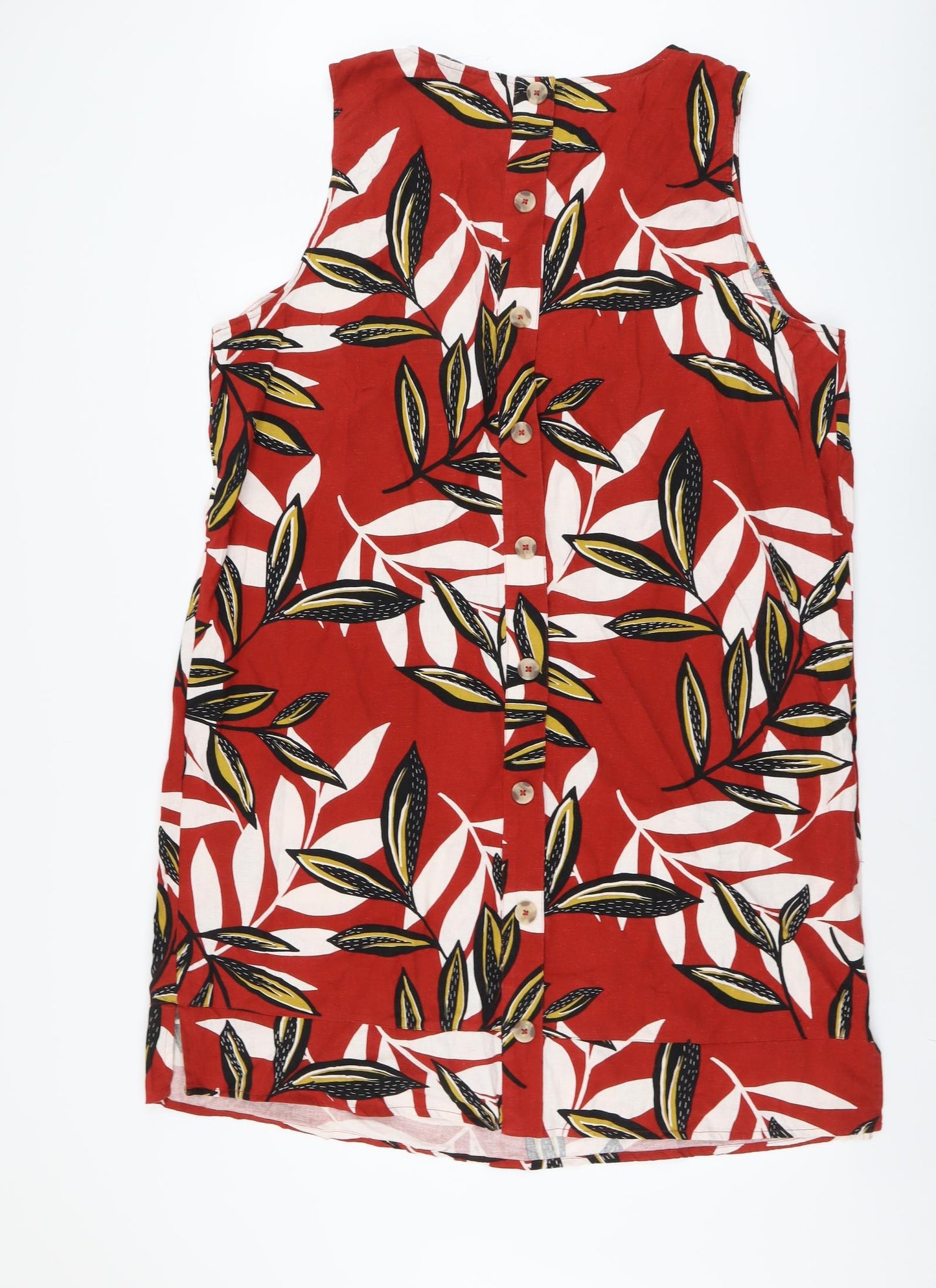 Bonmarché Womens Red Floral Linen A-Line Size 24 Round Neck Button