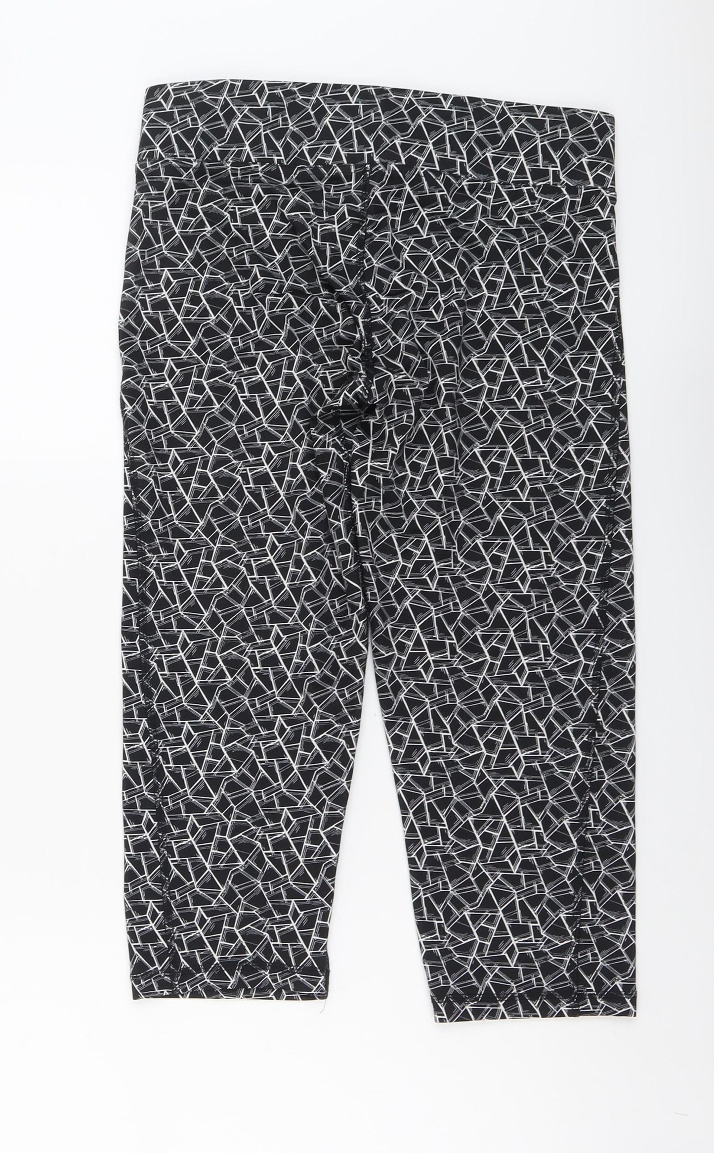 Workout Womens Black Geometric Polyester Compression Leggings Size 12 L20 in Regular Pullover