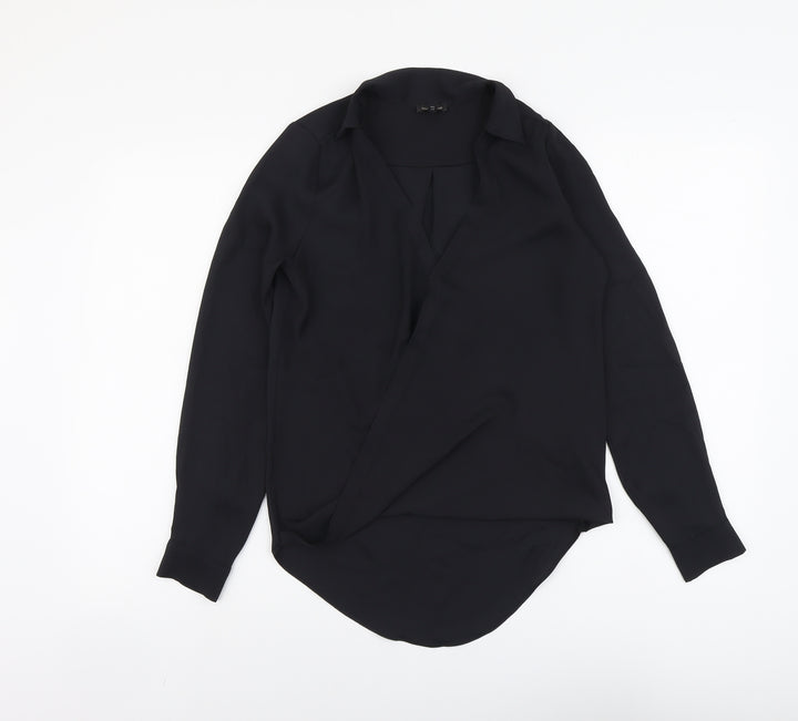 River Island Womens Black Polyester Basic Blouse Size 6 Collared