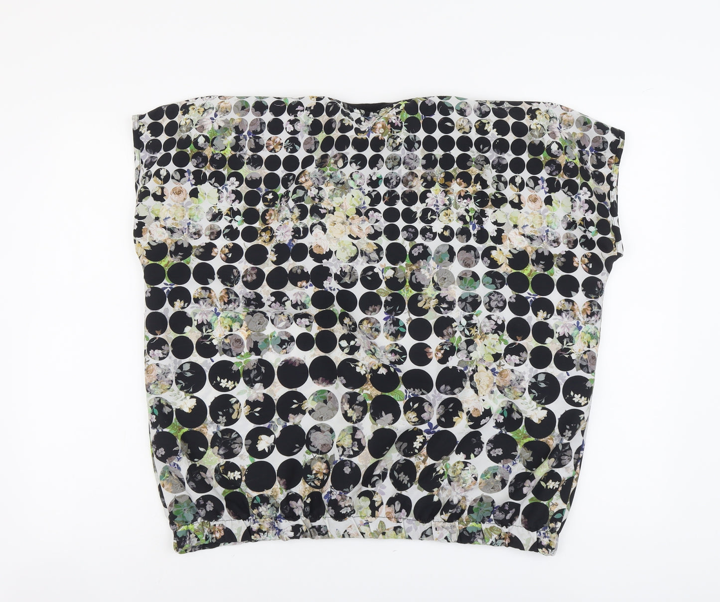 TU Womens Black Geometric Polyester Basic T-Shirt Size 16 Scoop Neck