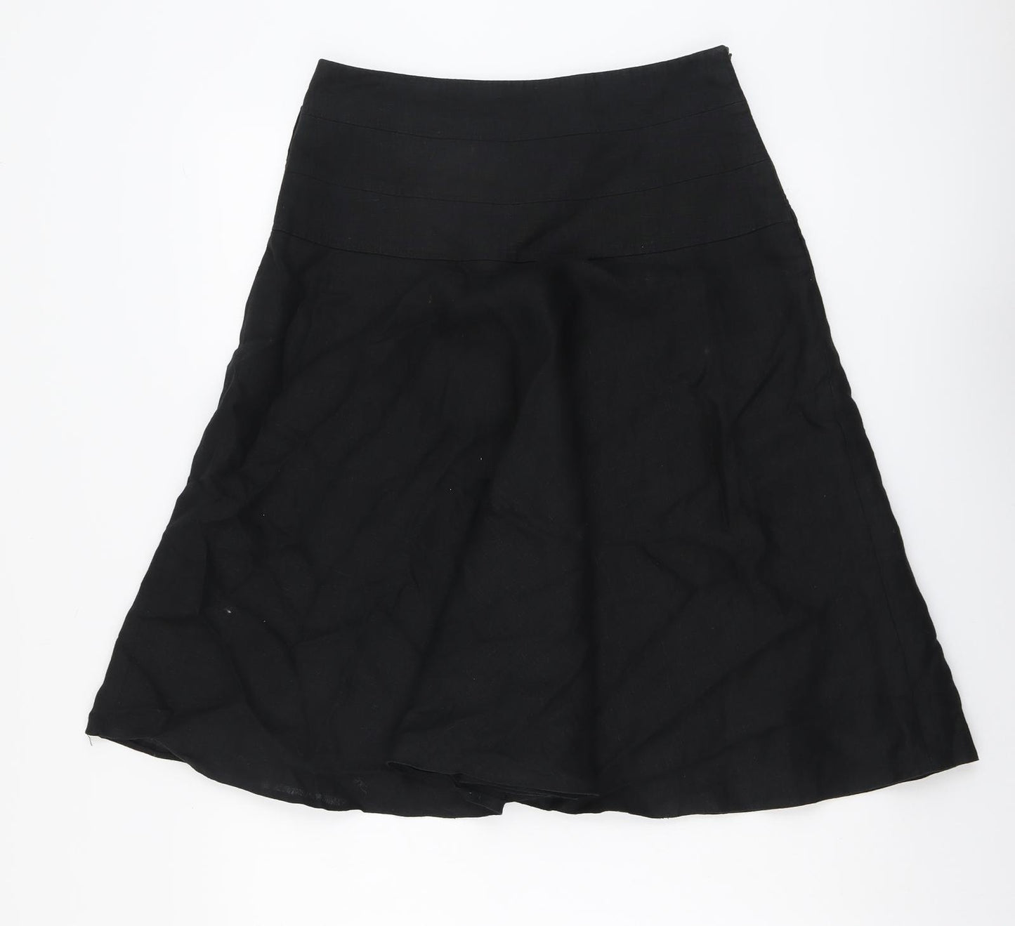Wallis Womens Black Linen Swing Skirt Size 10 Zip