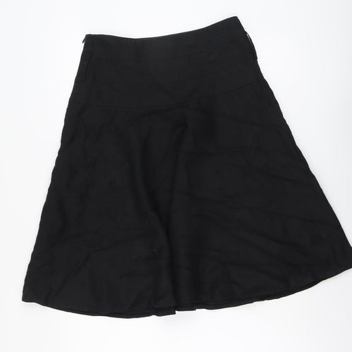 Wallis Womens Black Linen Swing Skirt Size 10 Zip