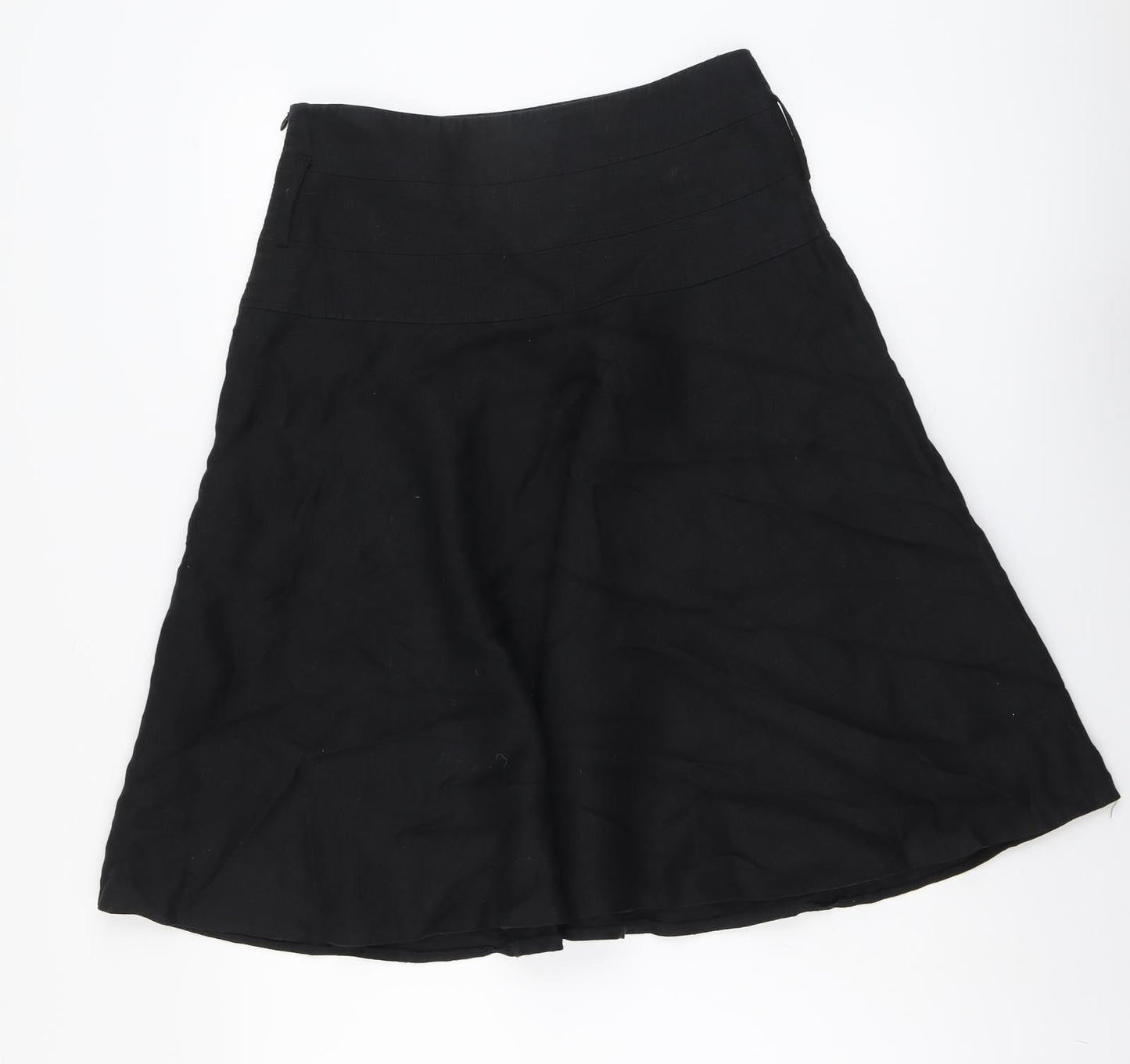Wallis Womens Black Linen Swing Skirt Size 10 Zip