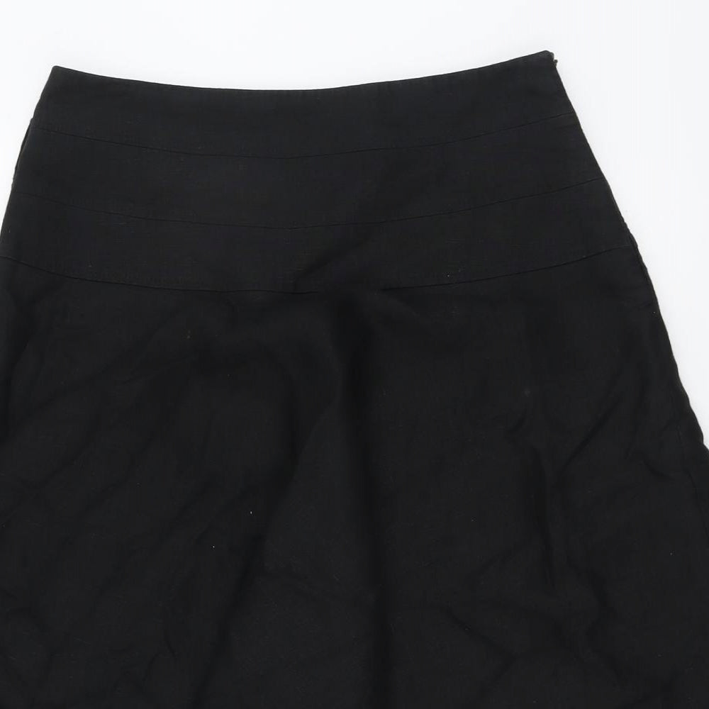 Wallis Womens Black Linen Swing Skirt Size 10 Zip