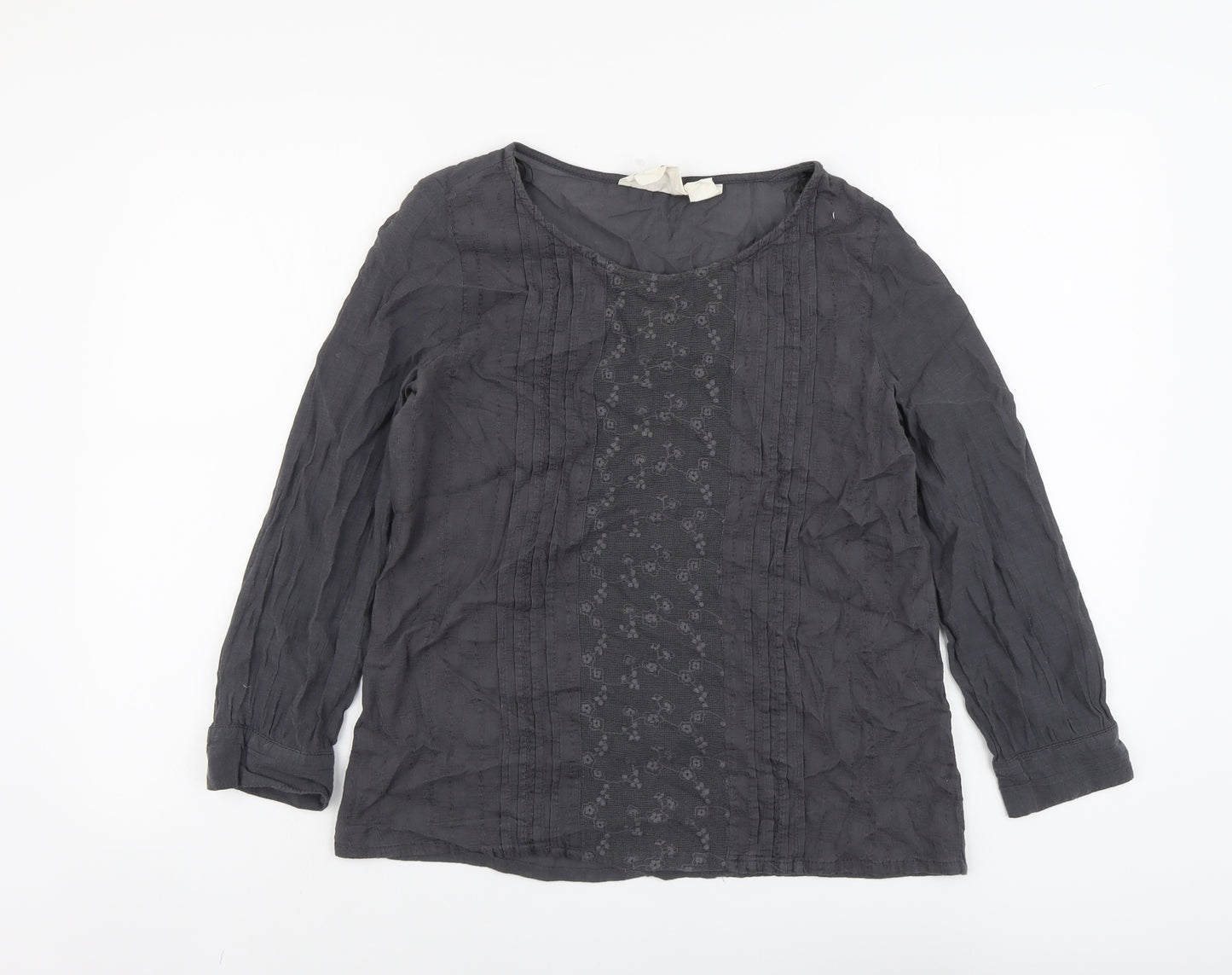 H&M Womens Grey Cotton Basic Blouse Size 8 Scoop Neck