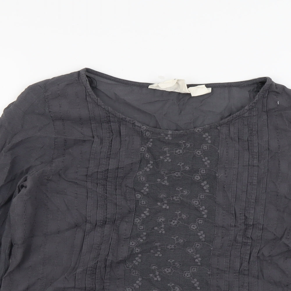 H&M Womens Grey Cotton Basic Blouse Size 8 Scoop Neck