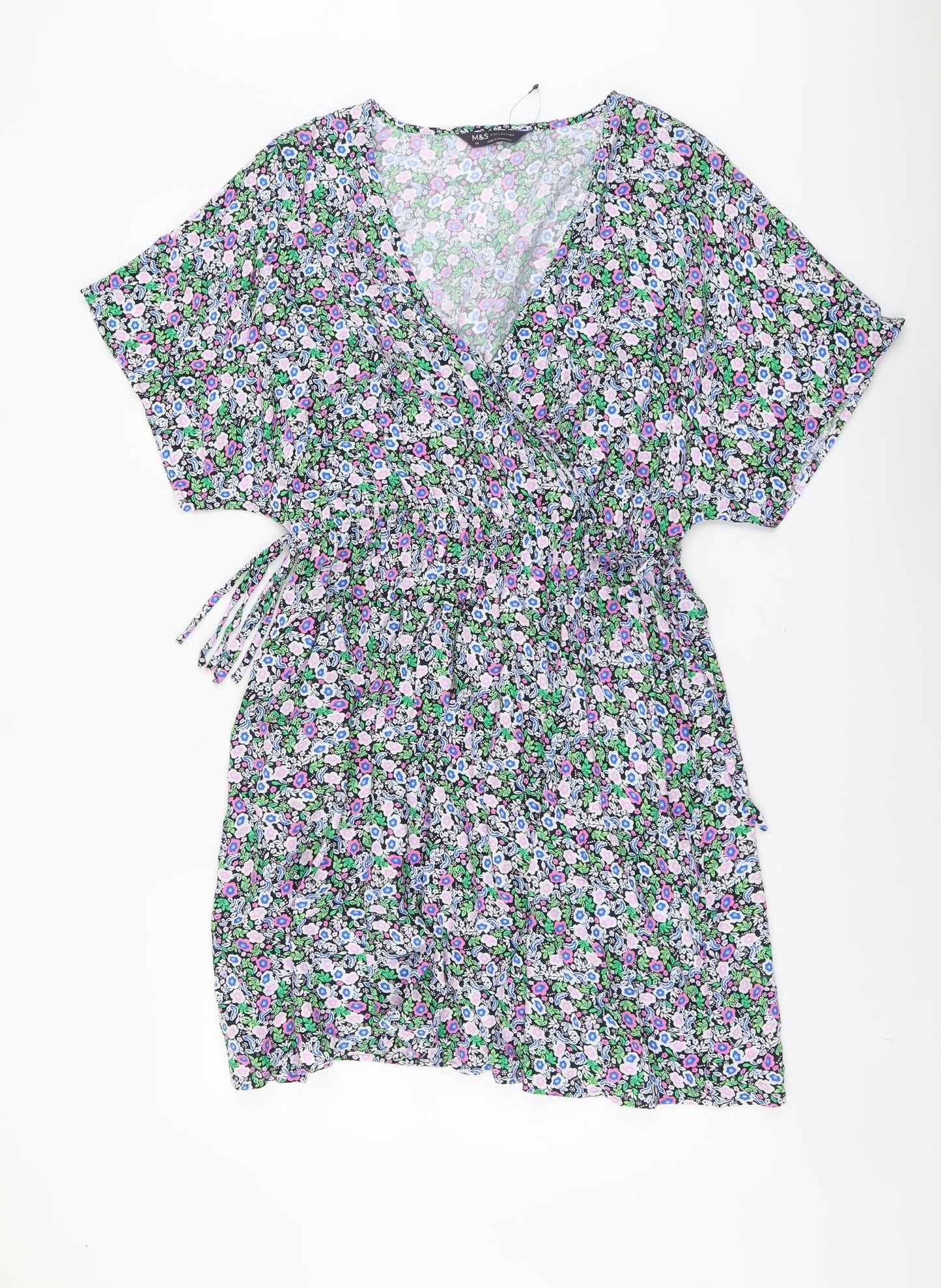 Marks and Spencer Womens Multicoloured Floral Viscose Fit & Flare Size 14 V-Neck Pullover