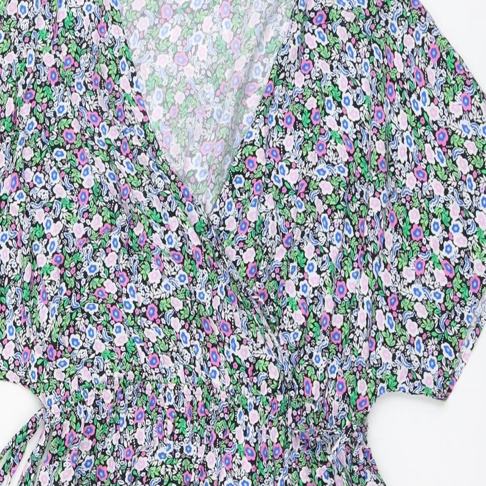 Marks and Spencer Womens Multicoloured Floral Viscose Fit & Flare Size 14 V-Neck Pullover