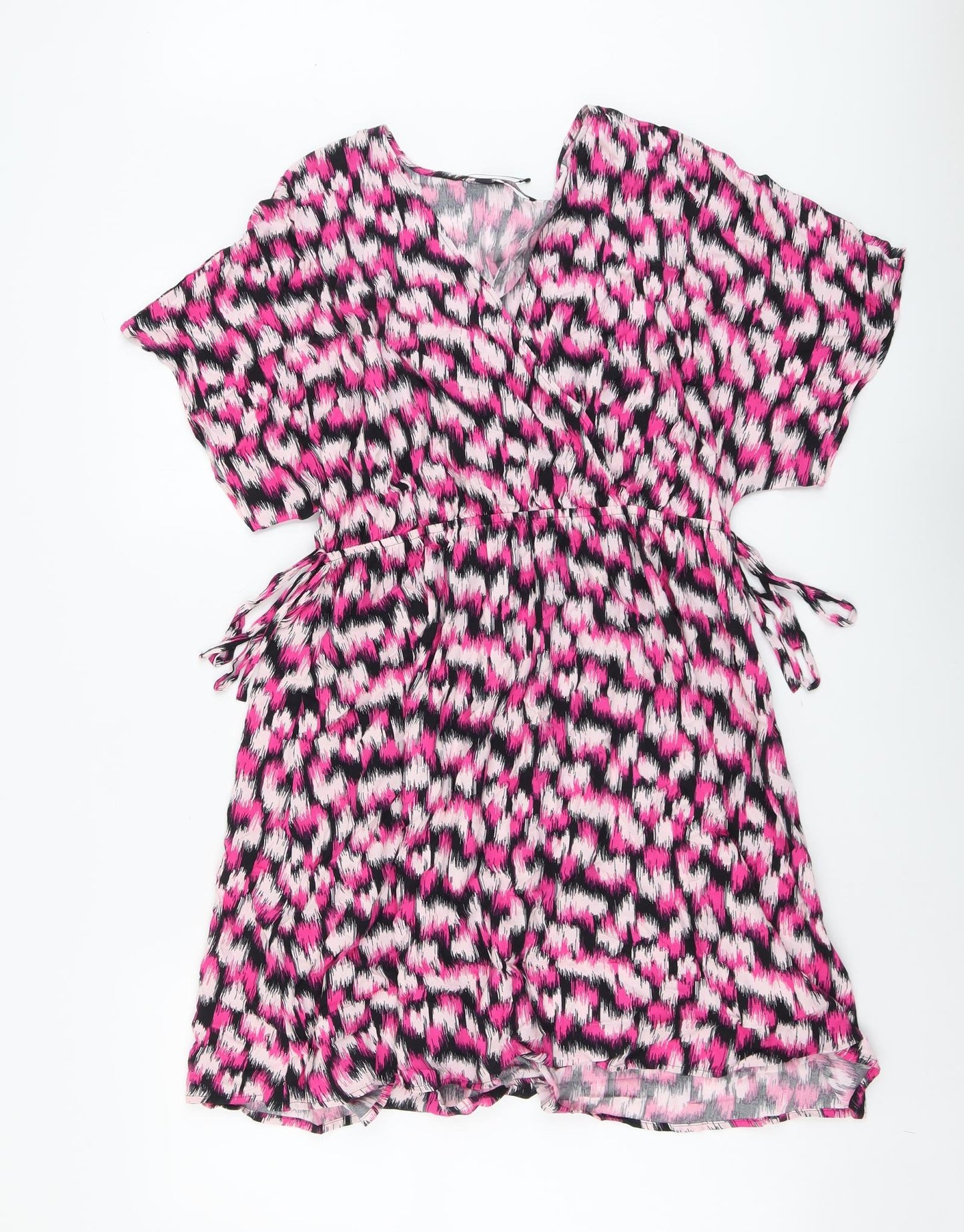 Marks and Spencer Womens Pink Geometric Viscose Fit & Flare Size 14 V-Neck Pullover