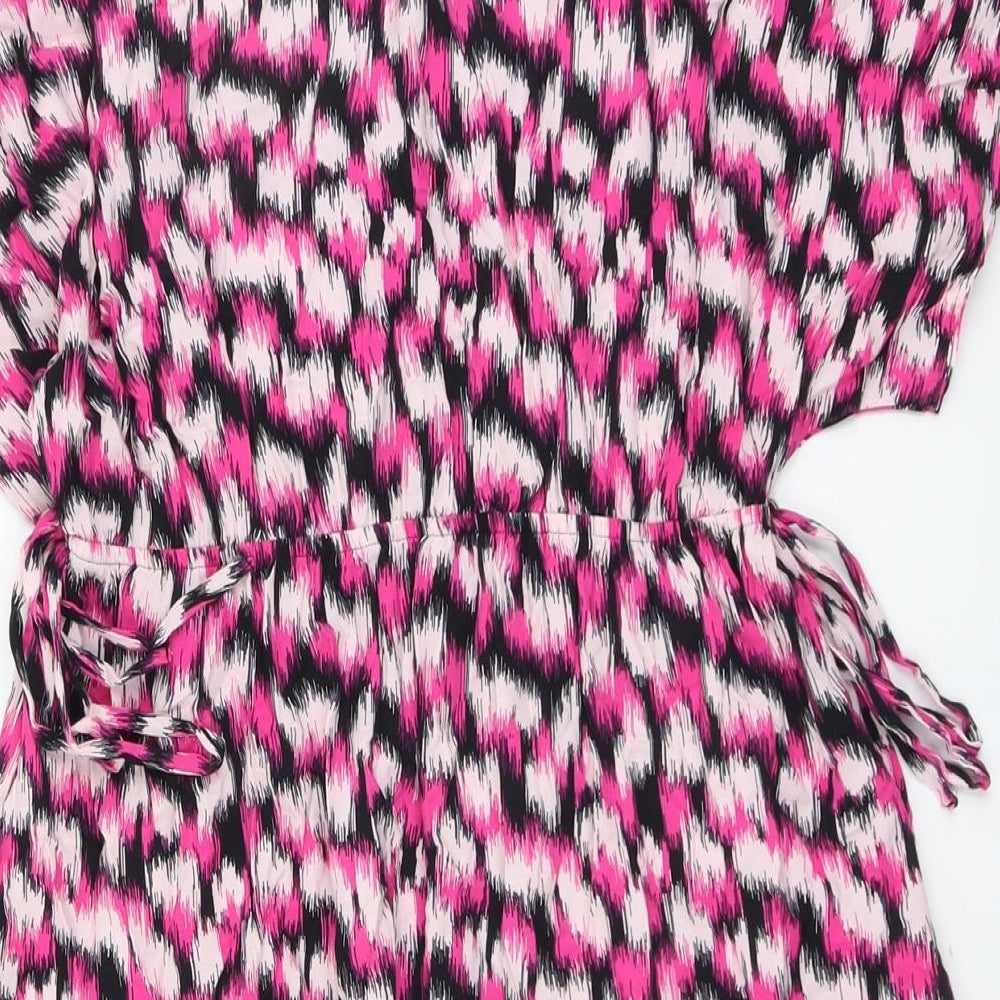 Marks and Spencer Womens Pink Geometric Viscose Fit & Flare Size 14 V-Neck Pullover