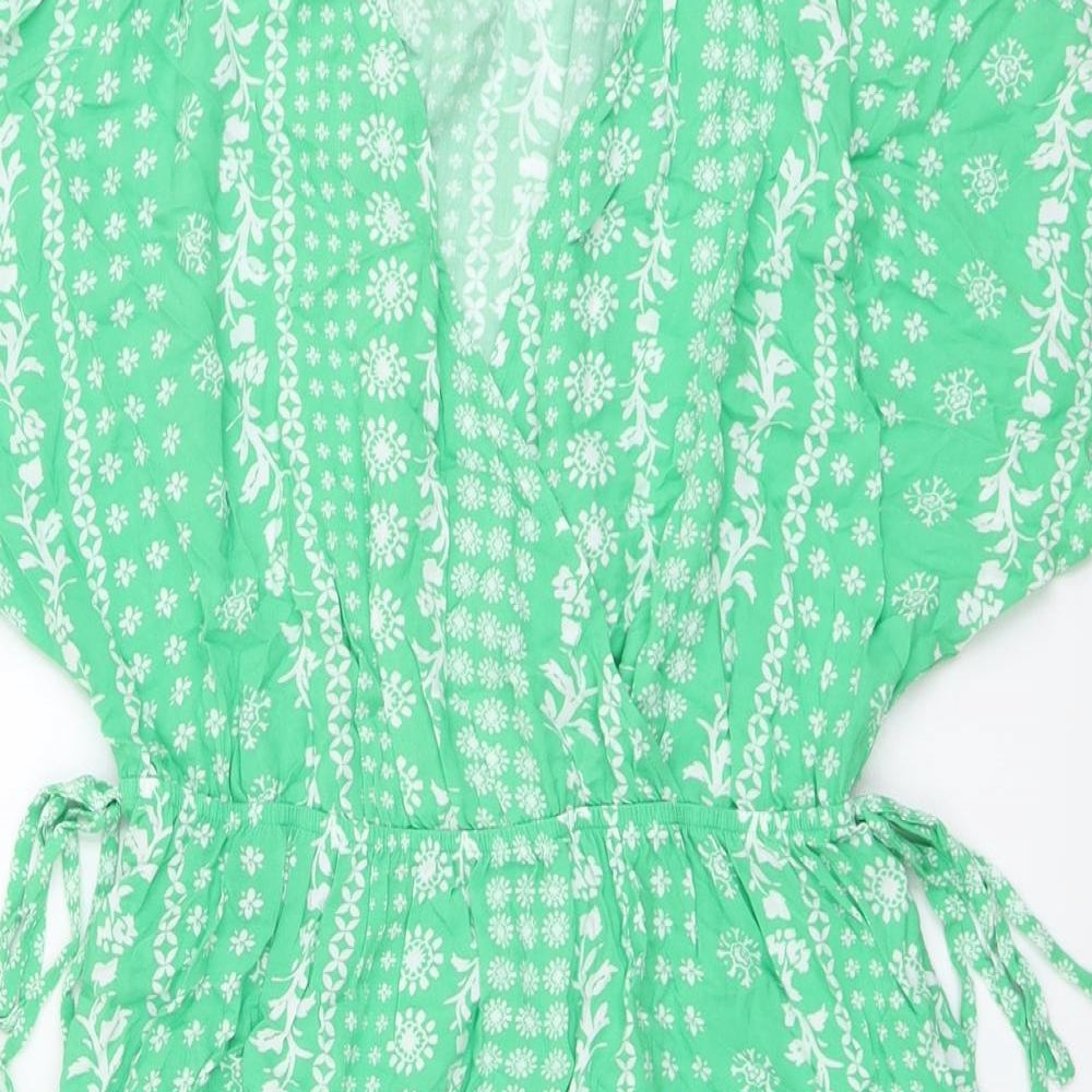 Marks and Spencer Womens Green Floral Viscose Fit & Flare Size 12 V-Neck Pullover