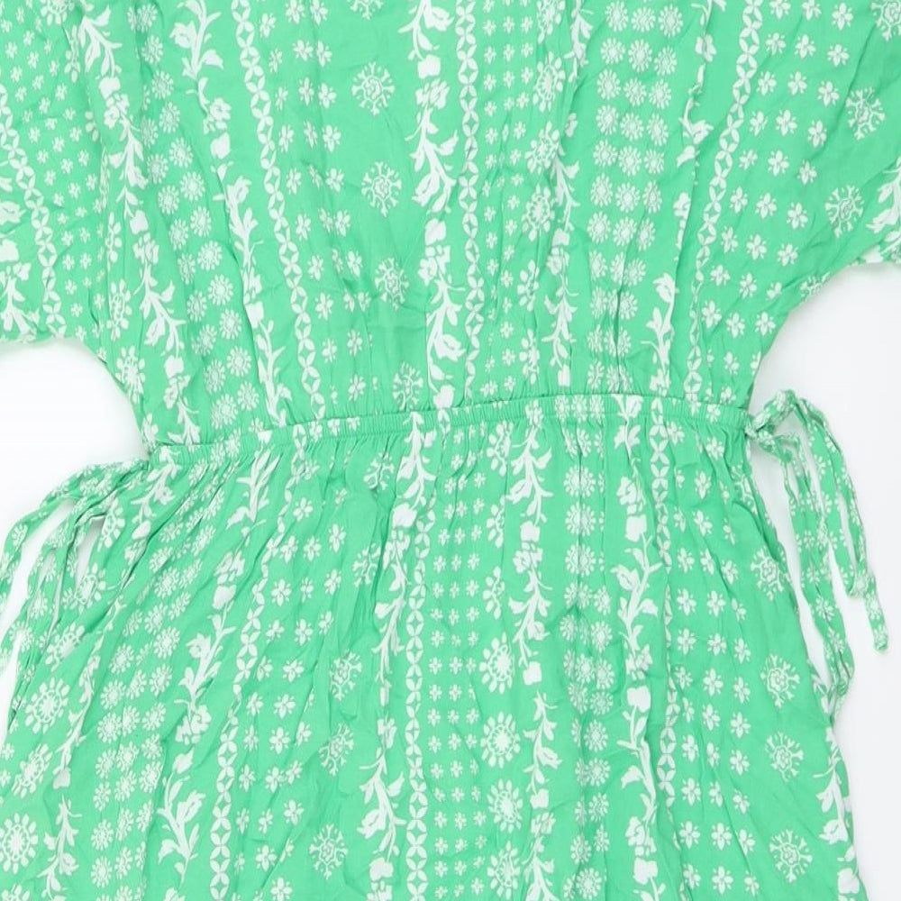 Marks and Spencer Womens Green Floral Viscose Fit & Flare Size 12 V-Neck Pullover