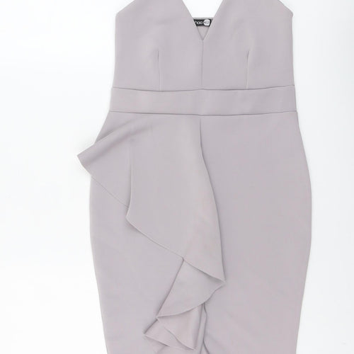 Boohoo Womens Grey Polyester Bodycon Size 10 V-Neck Pullover