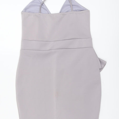 Boohoo Womens Grey Polyester Bodycon Size 10 V-Neck Pullover
