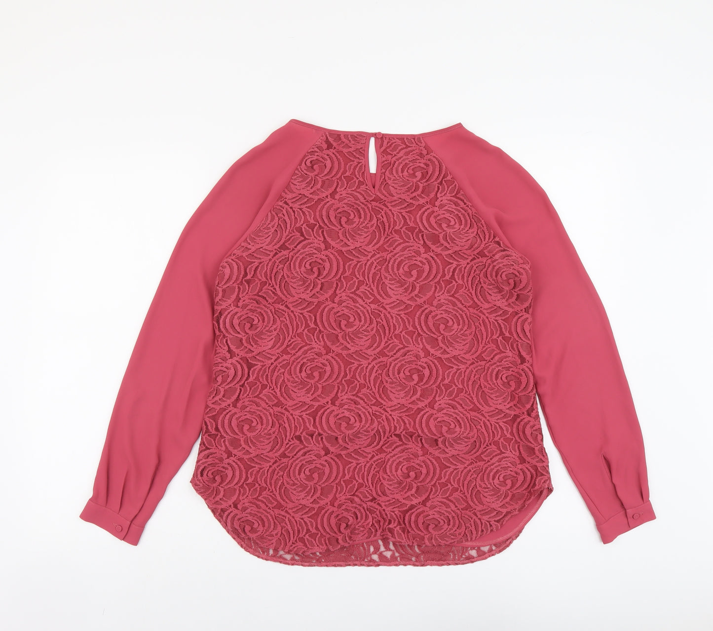 Marks and Spencer Womens Pink Floral Polyester Basic Blouse Size 12 Scoop Neck