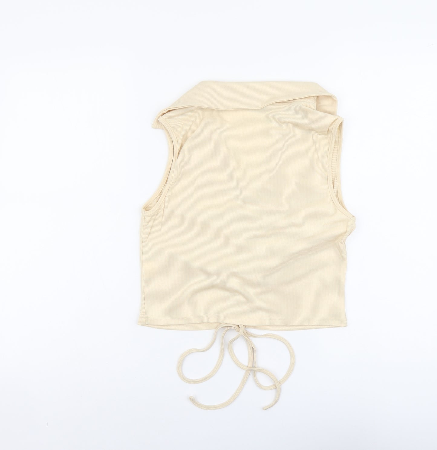 SheIn Womens Beige Polyester Cropped Tank Size XL Collared - Front Ruched