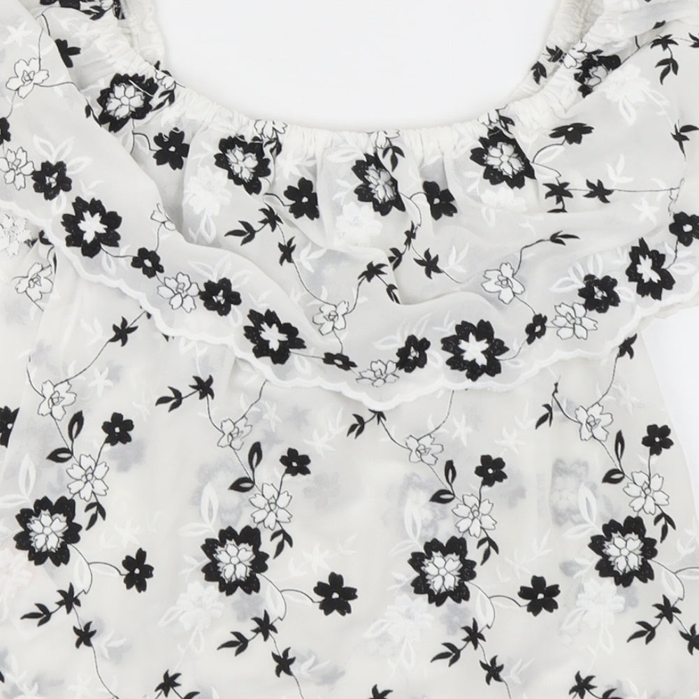 Lipsy Womens White Floral Polyester Cropped Blouse Size 8 Off the Shoulder - Bardot
