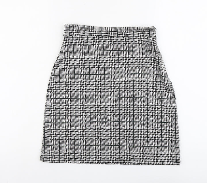 George Womens Black Plaid Polyester Straight & Pencil Skirt Size 8 Zip
