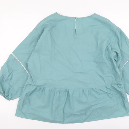 Marks and Spencer Womens Green Cotton Basic Blouse Size 12 Scoop Neck