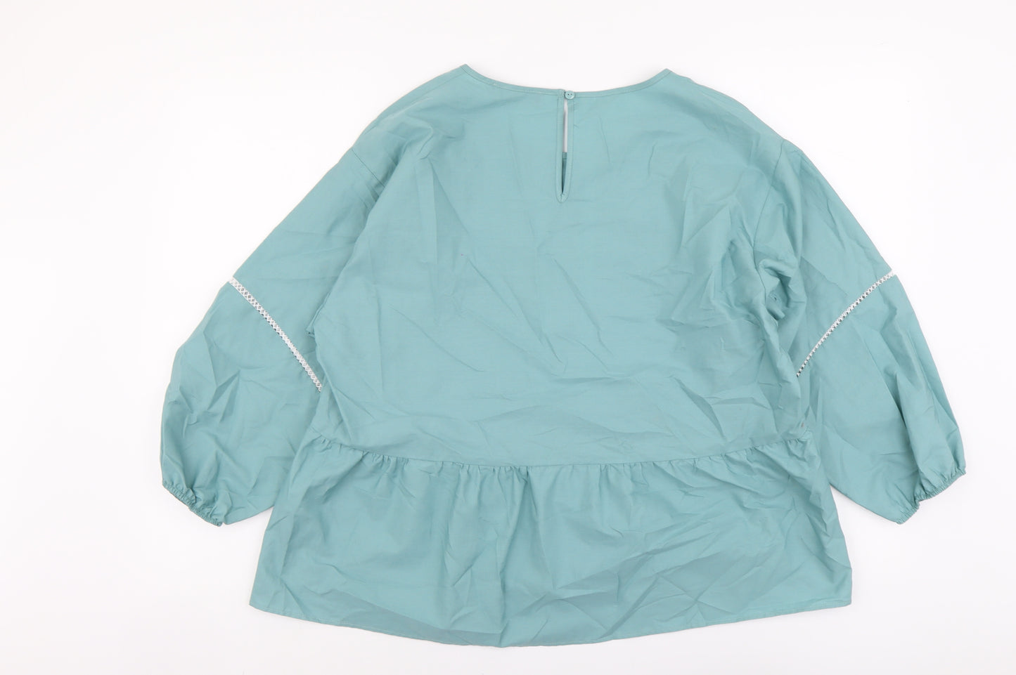Marks and Spencer Womens Green Cotton Basic Blouse Size 12 Scoop Neck