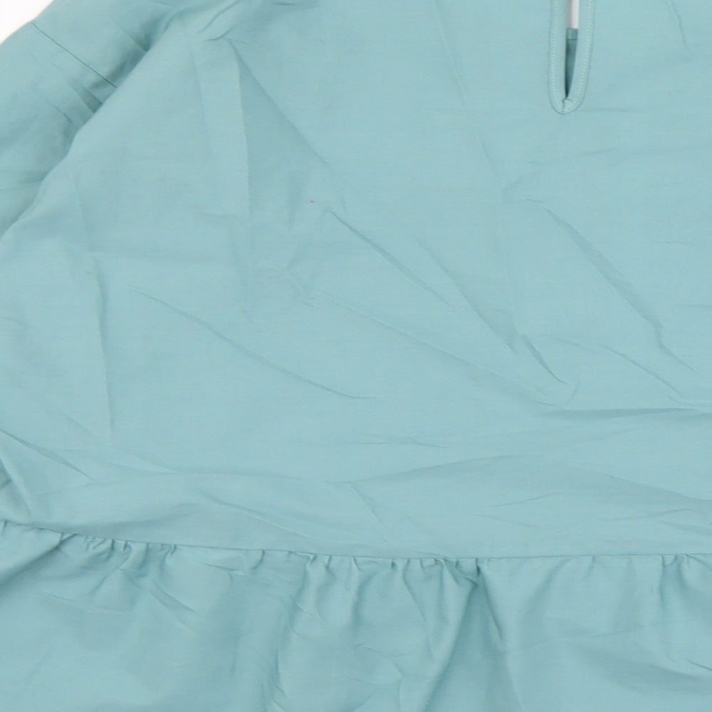 Marks and Spencer Womens Green Cotton Basic Blouse Size 12 Scoop Neck