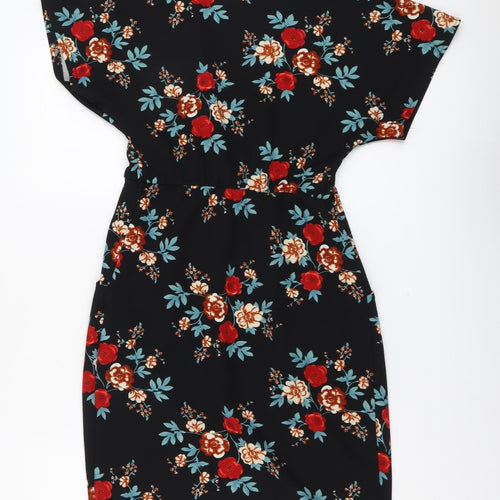 Blue Vanilla Womens Black Floral Polyester A-Line Size 8 V-Neck Pullover
