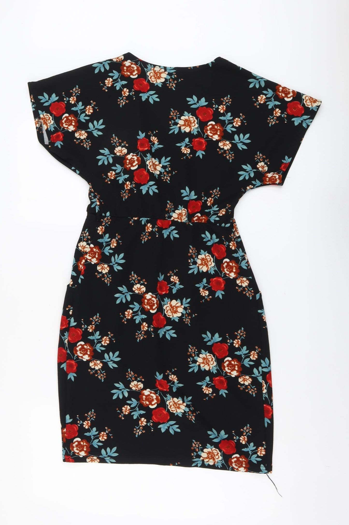 Blue Vanilla Womens Black Floral Polyester A-Line Size 8 V-Neck Pullover