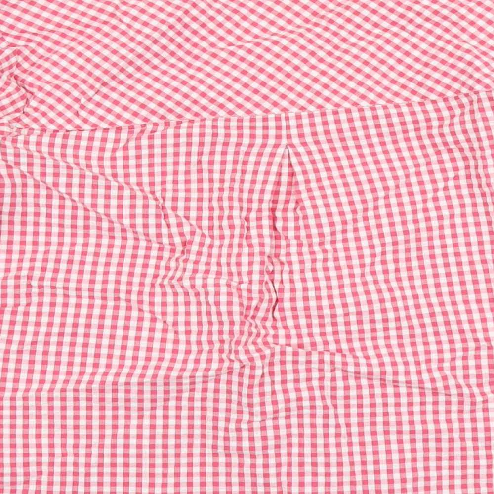 Cotton Traders Womens Pink Check Cotton Basic Blouse Size 18 V-Neck - Sleeve Tie Detail